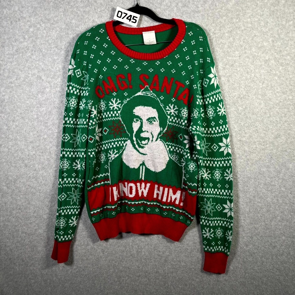 Elf The Movie Headed Ninny Muggins Ugly Christmas Sweater Mens Medium Multicolor
